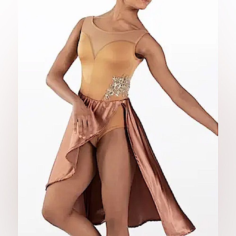 WEISSMAN Dance costume gold copper orange maxi dress Chasing Cars 13094 LA adult